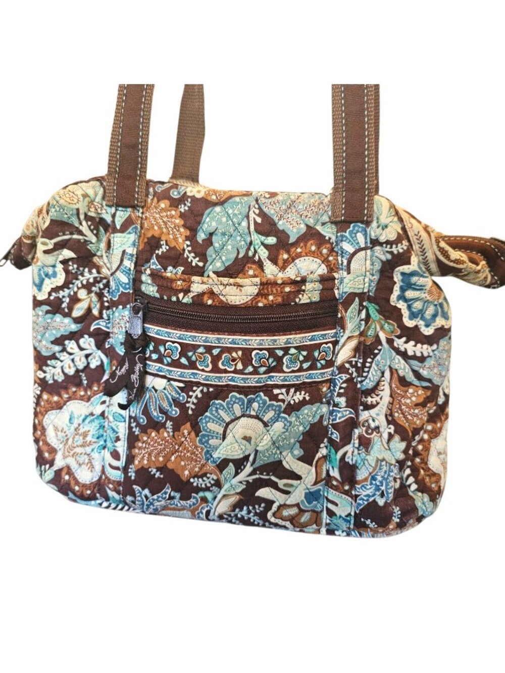 VTG Vera Bradley Java Blue Tote Bag 2006 Rare Brown Handles Turquoise USA Made